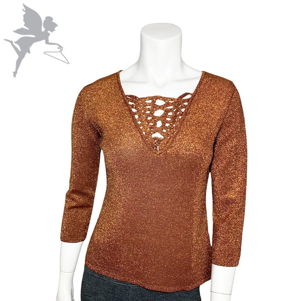 VINTAGE JOSEPH A. Deadstock Y2K Copper Metallic Lattice Front Holiday Sweater